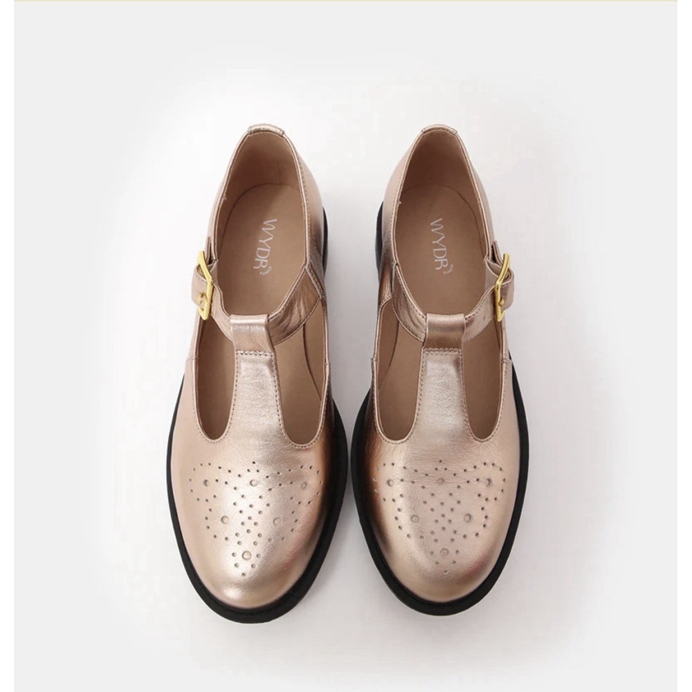 NEW WYDR Studios T-Strap Lug Mary Jane Metallic Rose Leather Shoes Size 9